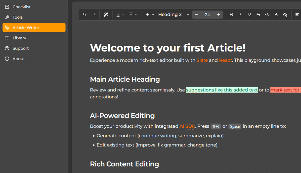 AI content generation dashboard